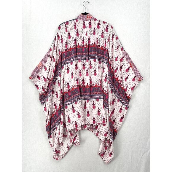 ANTHROPOLOGIE LILKA Kalyse Printed Kimono Women Ones Size White Pink Floral Boho - Picture 5 of 13